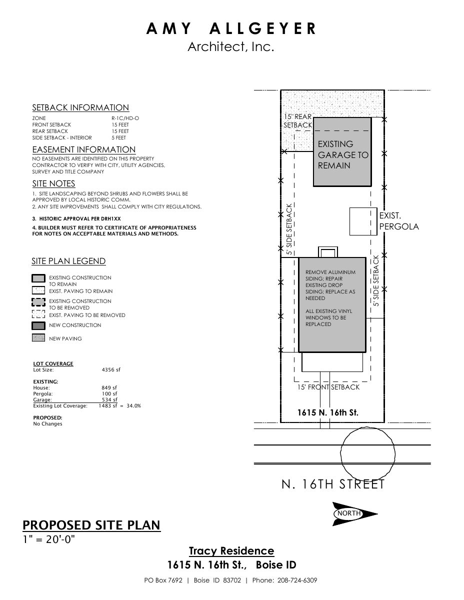 Site plan: Siding change proposed for a home on a small residential lot