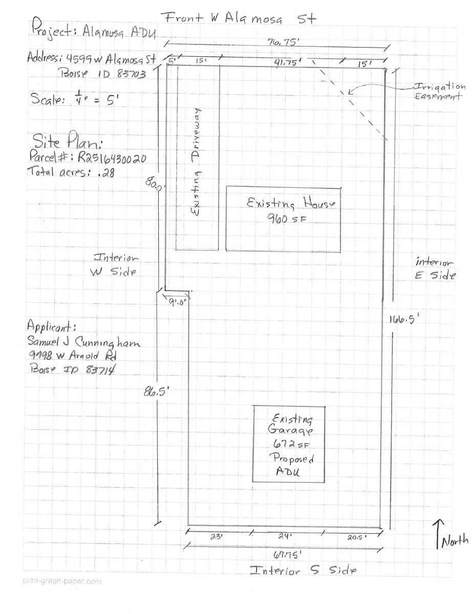 Site plan: One-bedroom accessory dwelling proposed in converted detached garage