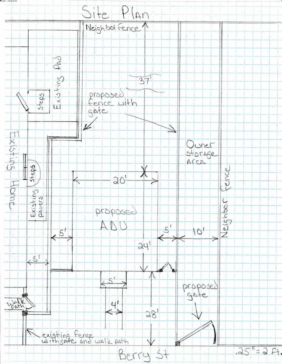 Site plan: Accessory dwelling unit approved on 0.2-acre residential lot