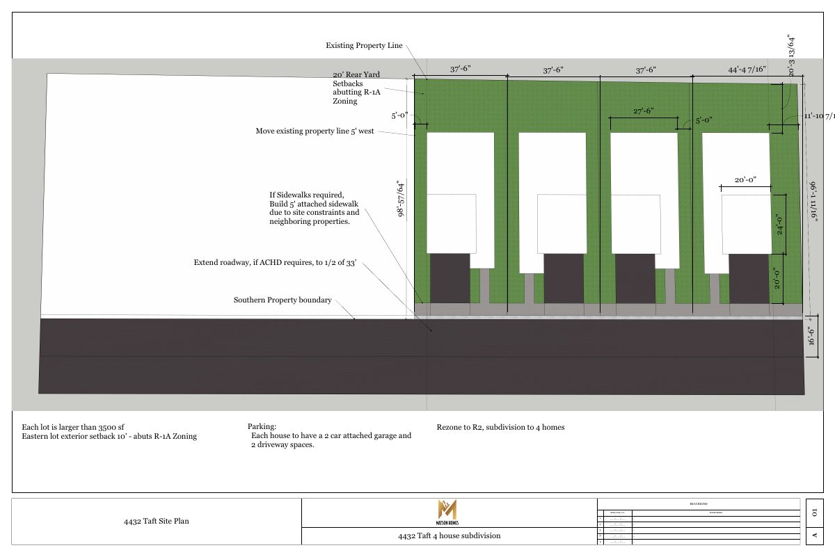 Site plan: Rezone and 4-lot subdivision for 4 homes awaits a City Council decision