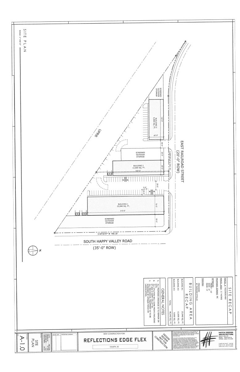Site plan: Three industrial flex buildings totaling 46,440 square feet proposed