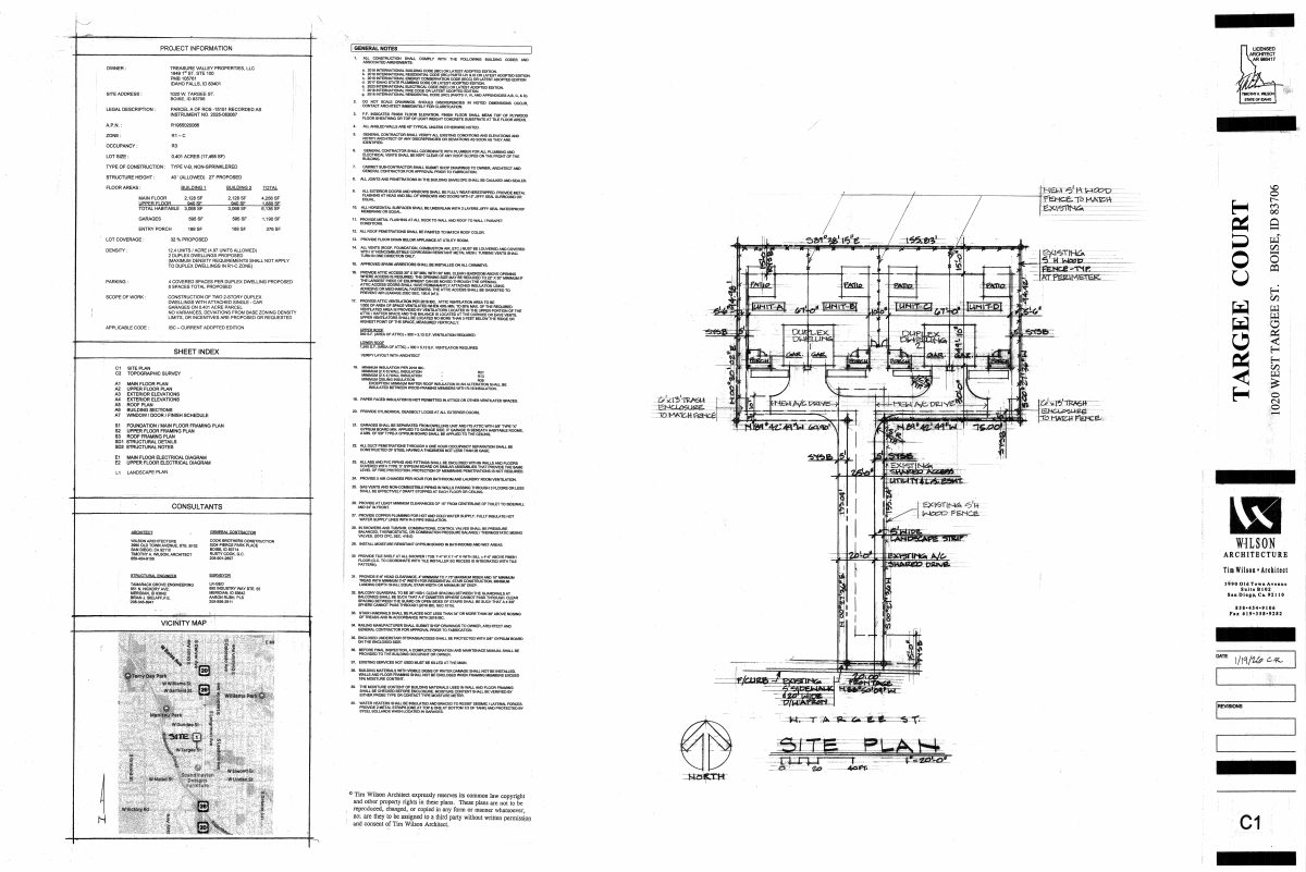 Site plan: Fourplex made up of two detached duplexes proposed on 0.4-acre lot