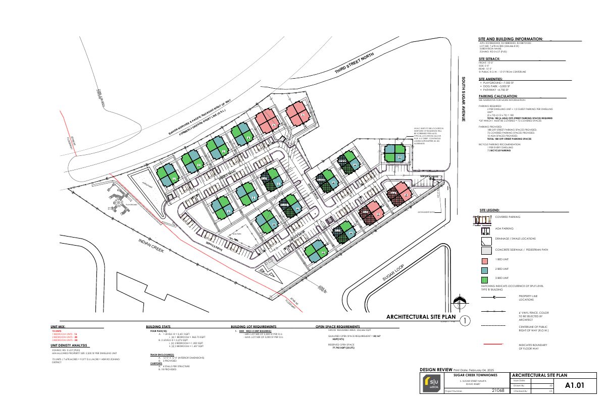 Site plan: 72 townhomes in 18 fourplexes approved with conditions