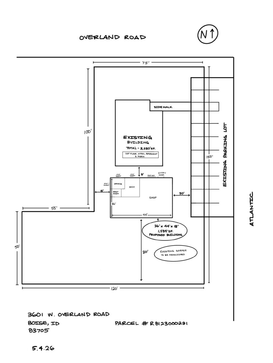 Site plan: 1,584-square-foot detached building proposed behind commercial office
