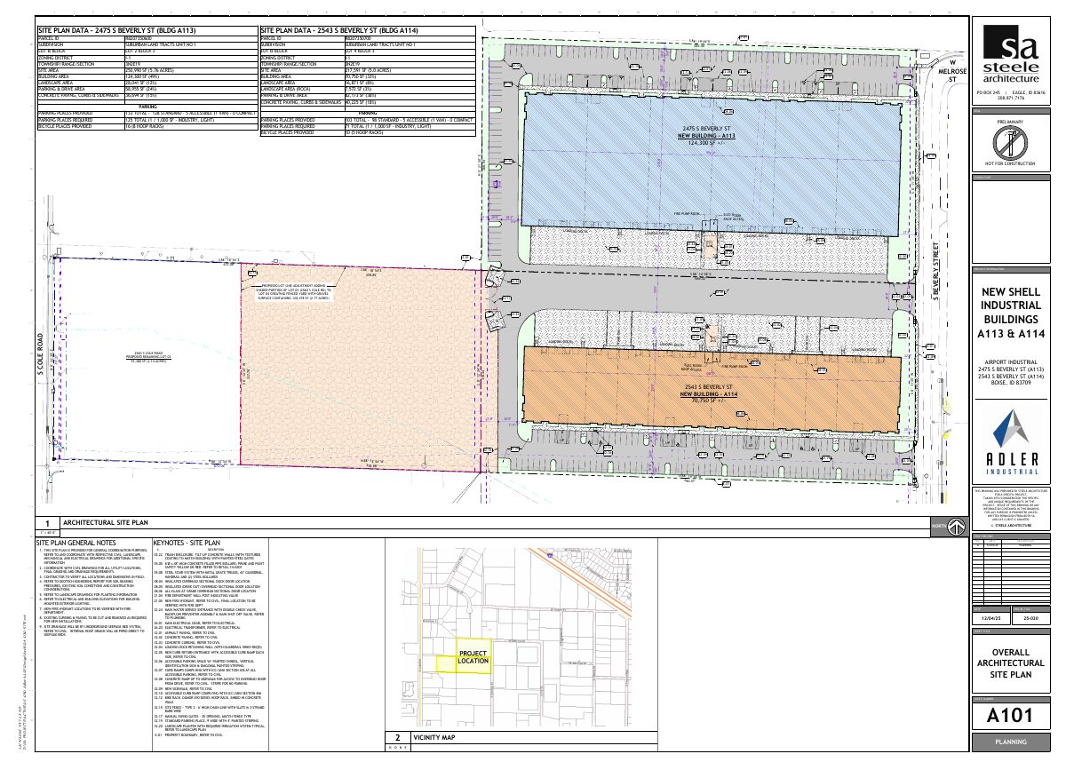Site plan: Two multi-tenant warehouse buildings totaling about 195,000 square feet approved