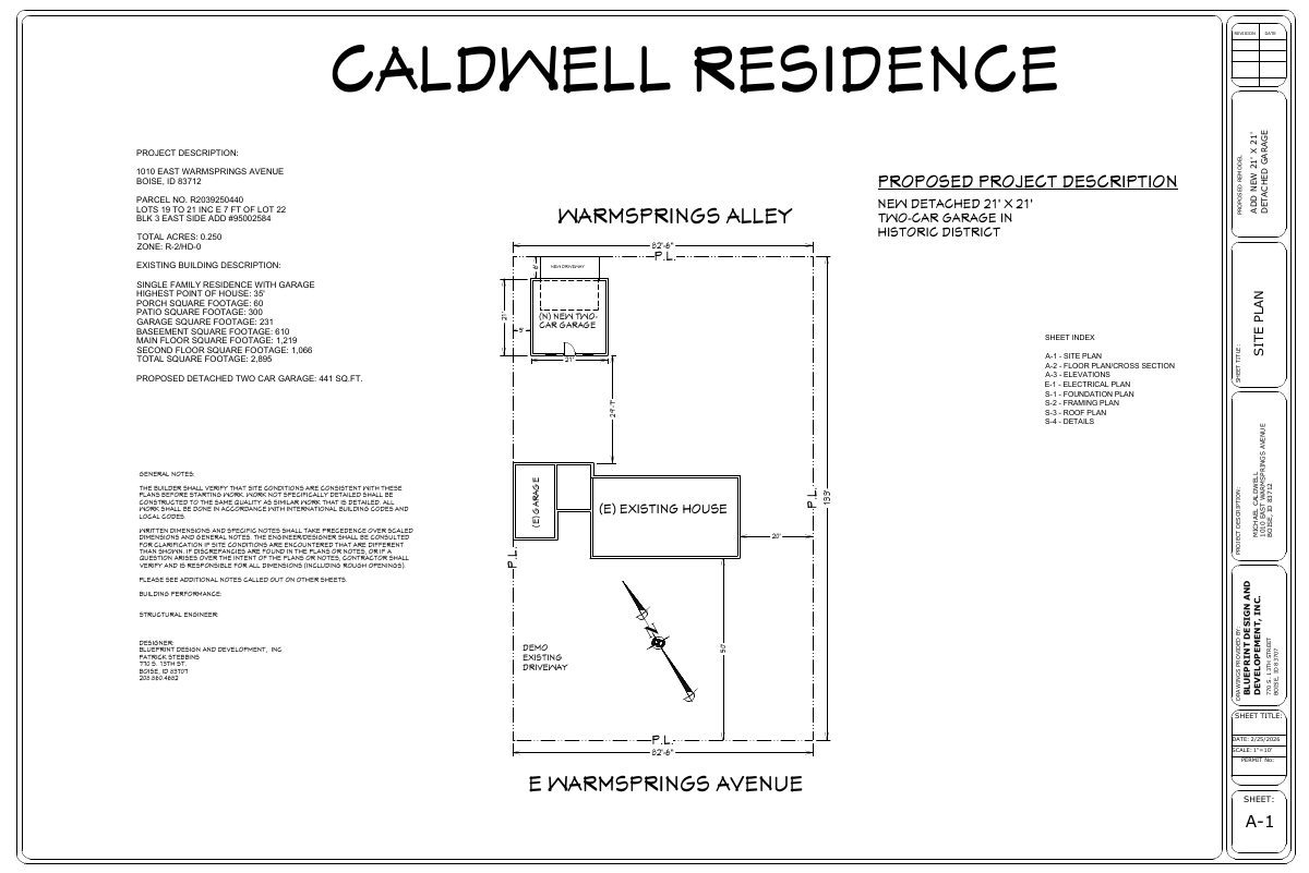 Site plan: Two-car detached garage approved for historic district home