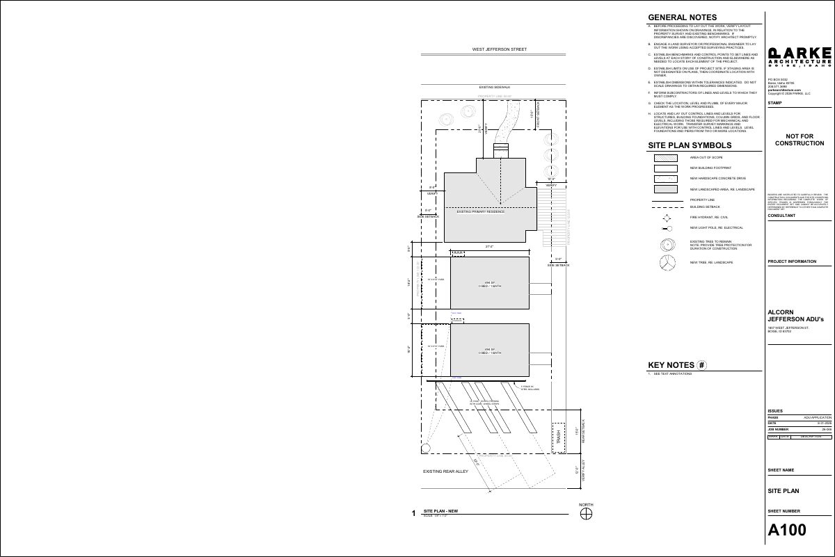 Site plan: Two detached backyard apartments proposed alongside existing house