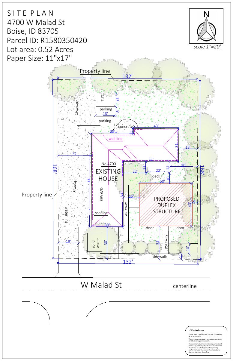 Site plan: Rezone sought to allow smaller lots and 2 homes on half-acre site