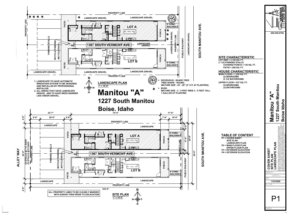 Site plan: Two-home small-lot residential project approved on 0.14-acre site