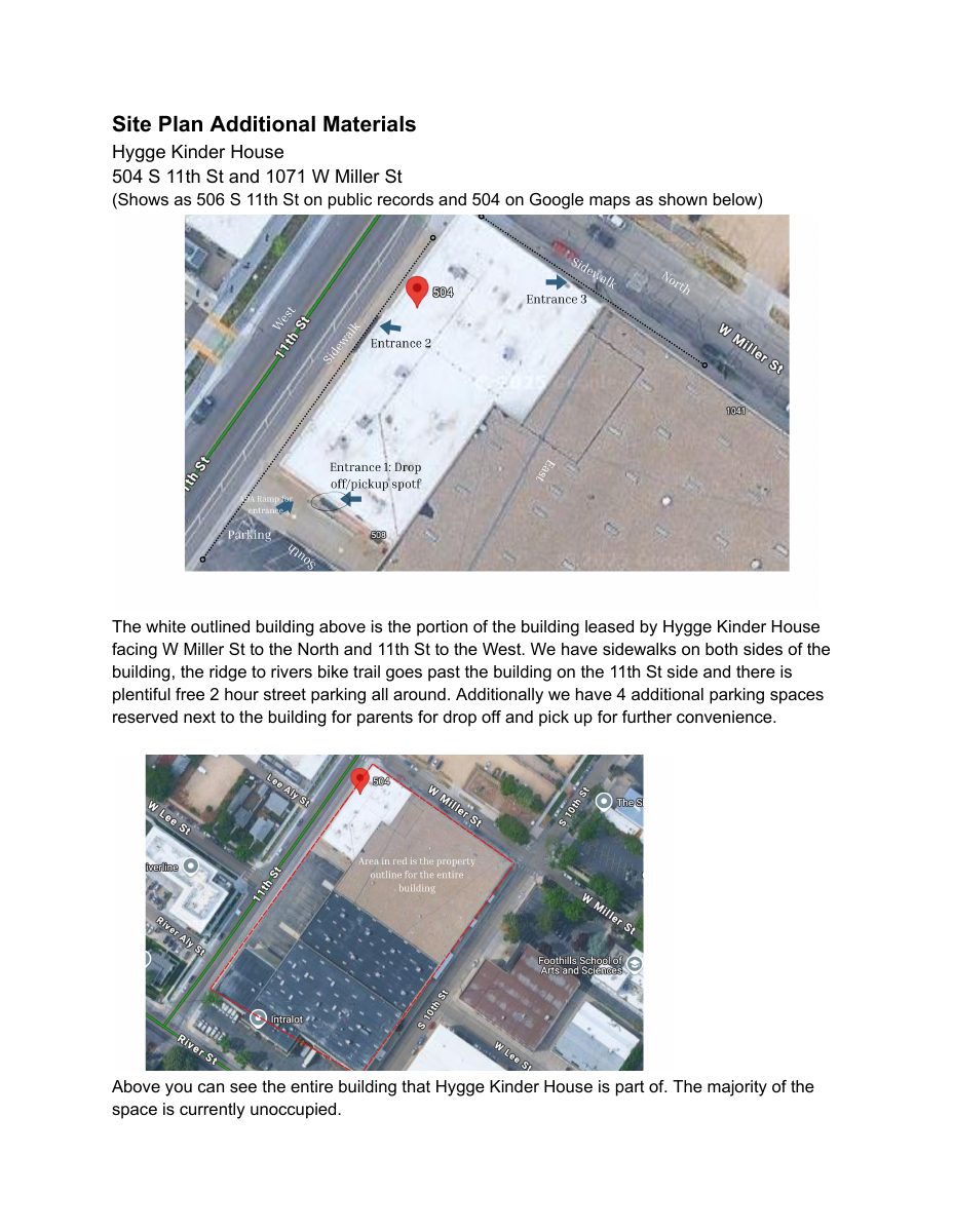 Site plan: Large child care center proposed in existing commercial building, no exterior changes