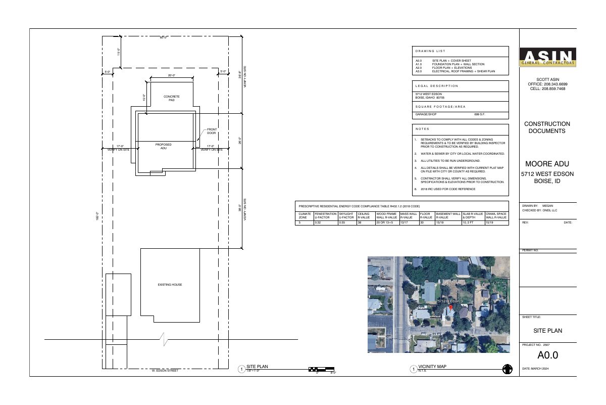Site plan: Detached 699-square-foot accessory dwelling unit approved for single-family lot