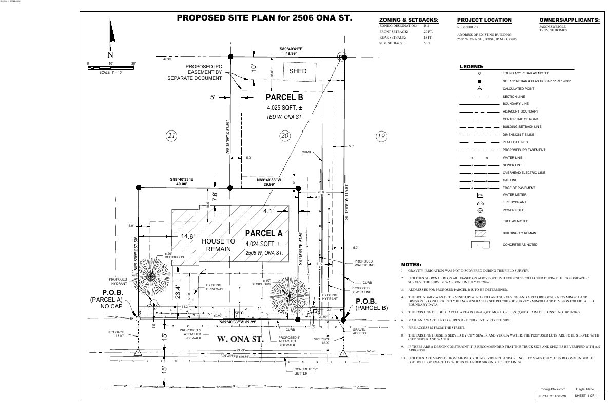 Site plan: Minor land division proposed for 0.18-acre residential lot