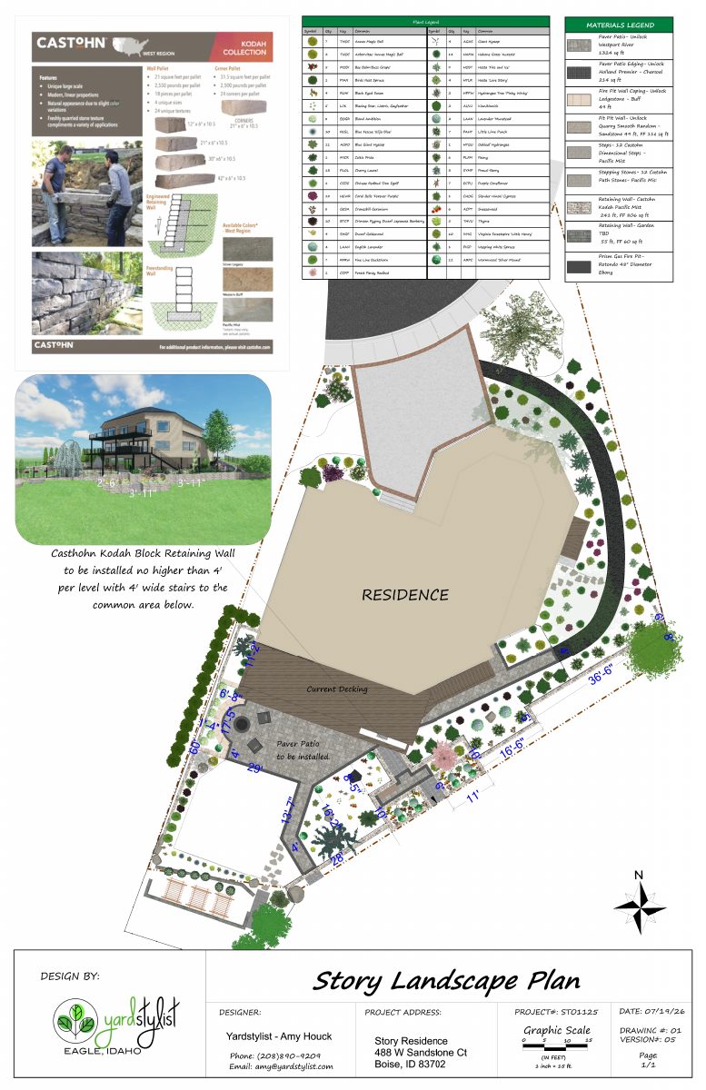 Site plan: Block retaining wall proposed to replace railroad tie wall on hillside lot