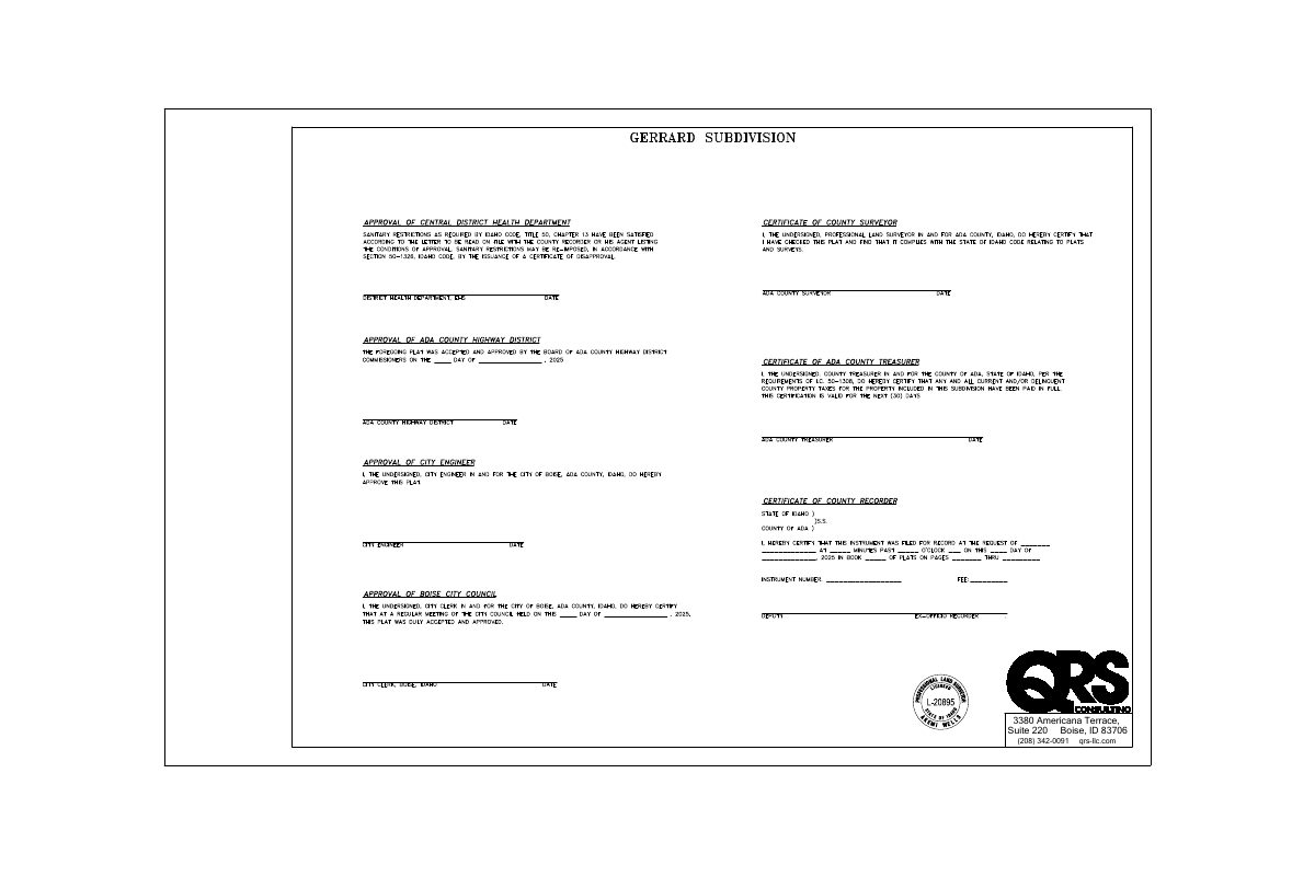 Site plan: Four-lot Gerrard Subdivision final plat approved by Boise City Council