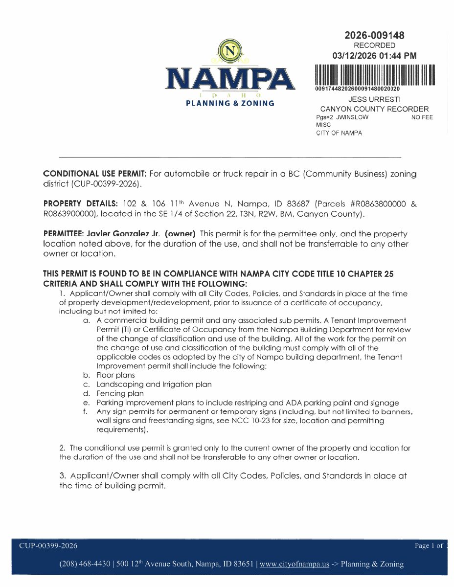 Site plan: Tire shop approved for unused commercial building in Nampa