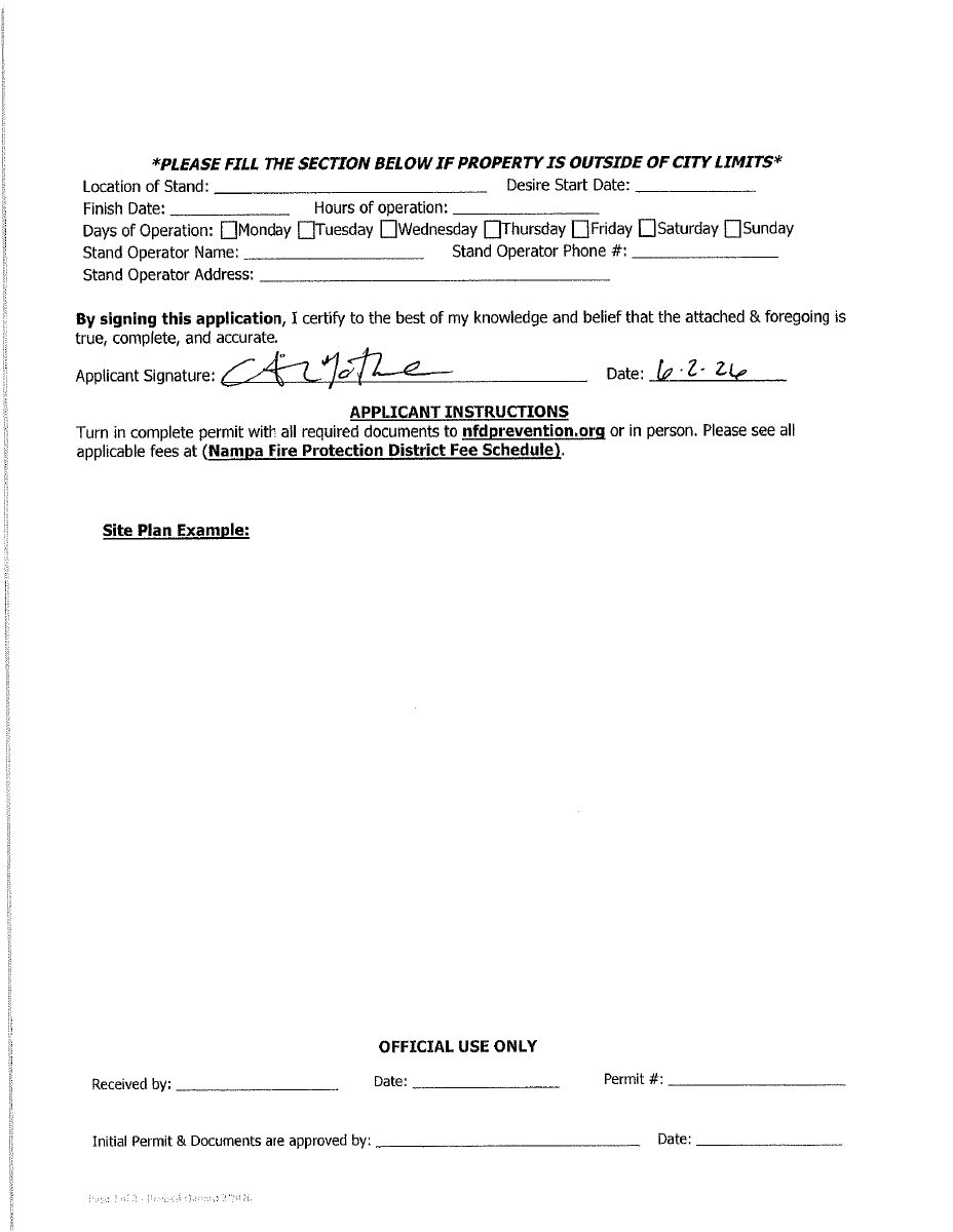Site plan: Temporary fireworks stand proposed on commercial lot