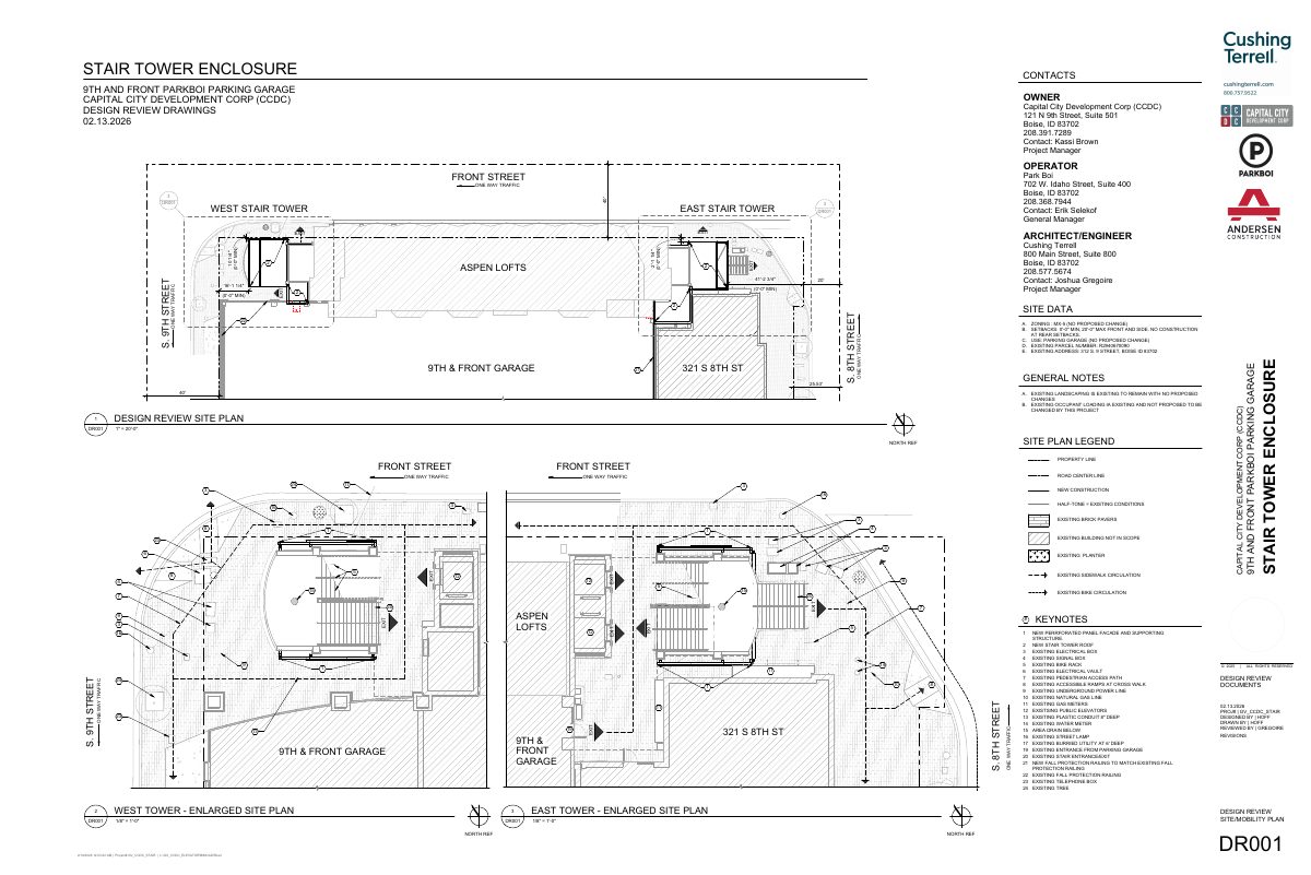 Site plan: Approved: enclosing exterior stairwells of downtown-style public garage