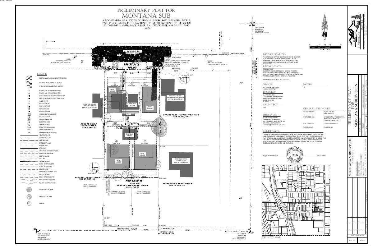 Site plan: Mode Homes proposes 4-lot subdivision on half-acre in South Boise Village