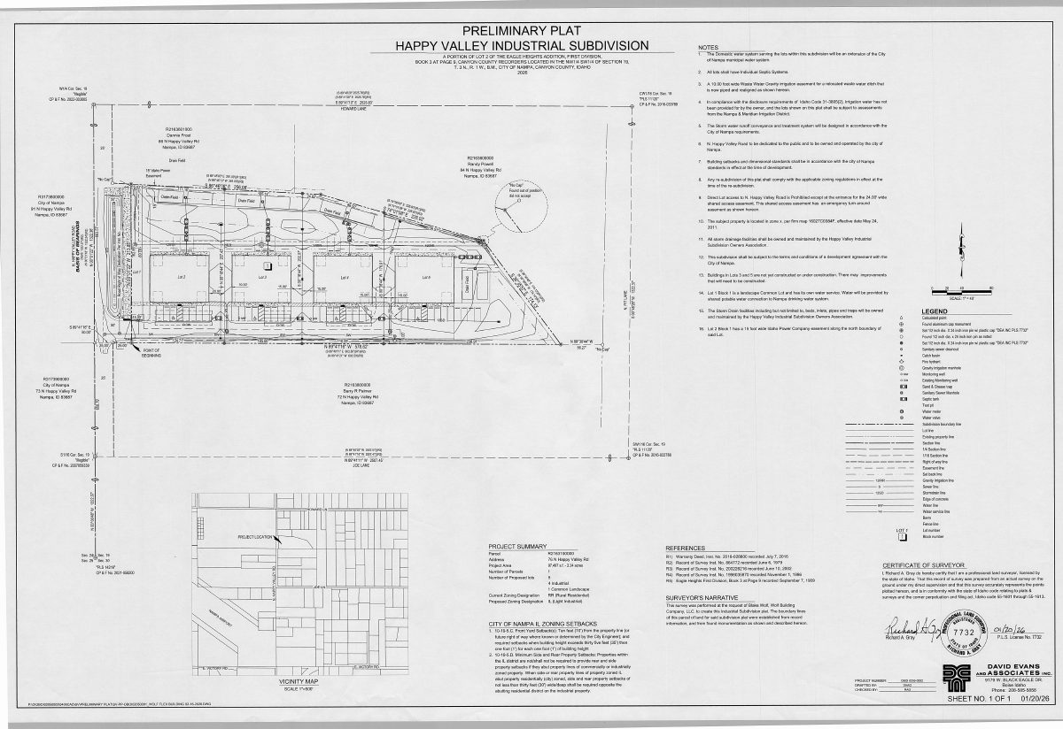 Site plan: Split of 2.24-acre site into four industrial lots and one common lot approved