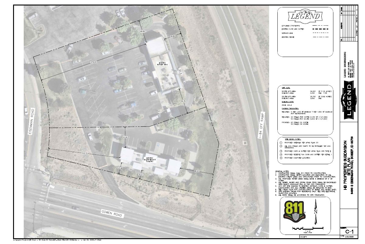 Site plan: Two-lot subdivision of 2.11-acre commercial site proposed