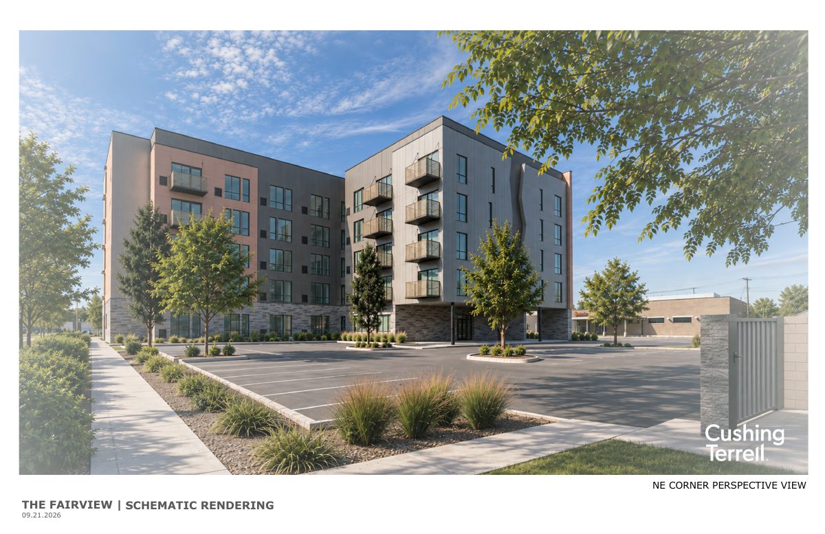 Site plan: 103-unit apartment building proposed with 20% of homes income-restricted