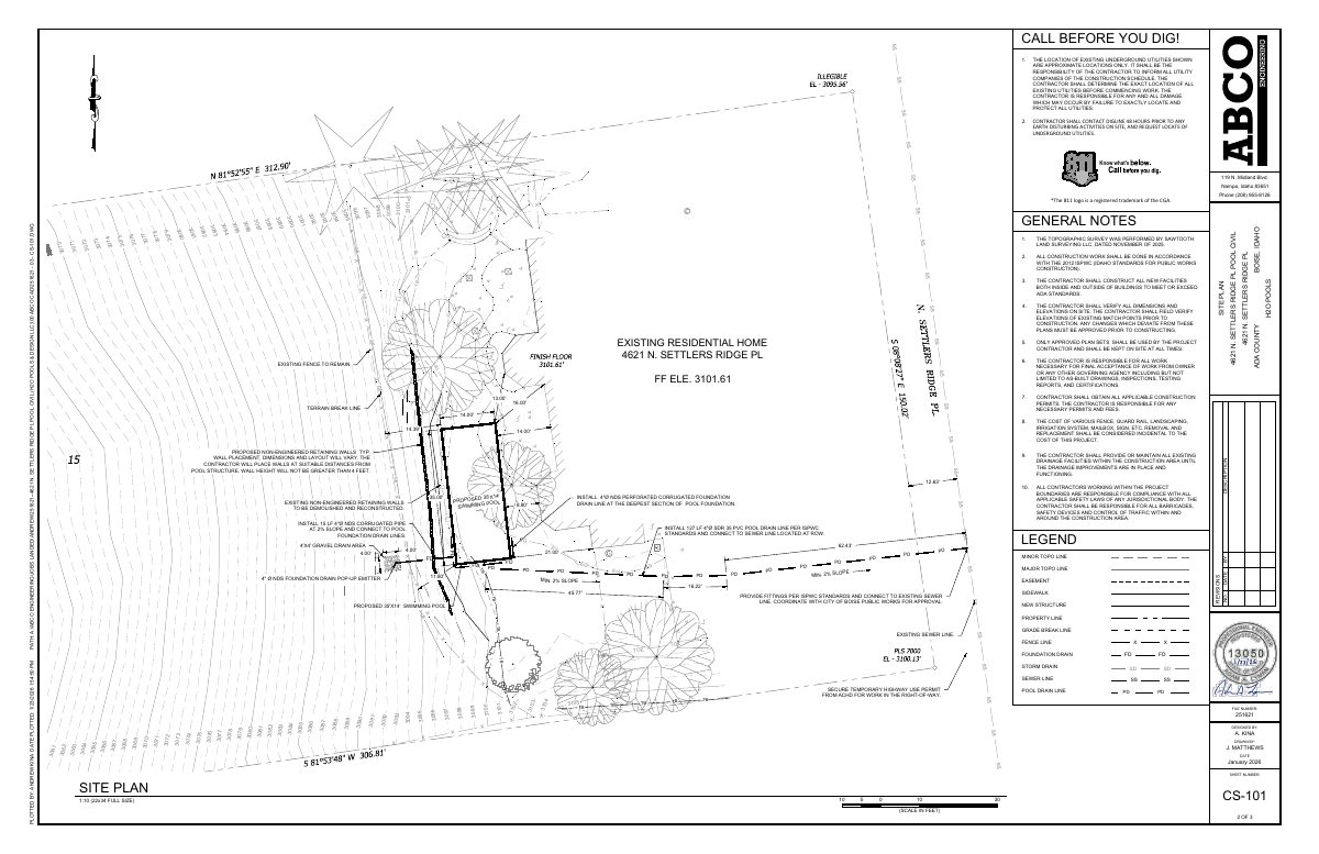 Site plan: Swimming pool on hillside residential lot approved