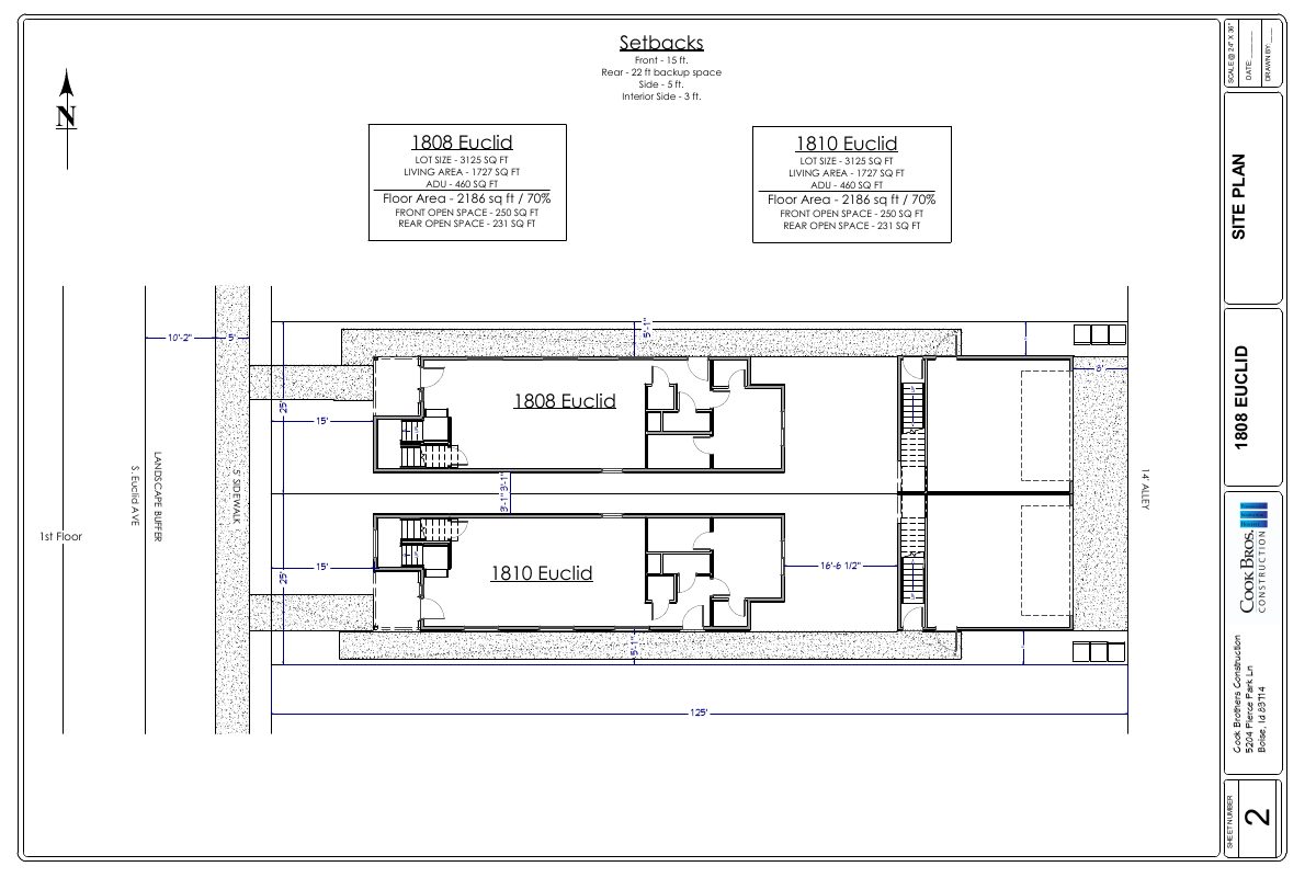 Site plan: Two-story garage with one-bedroom accessory unit above approved for small lot