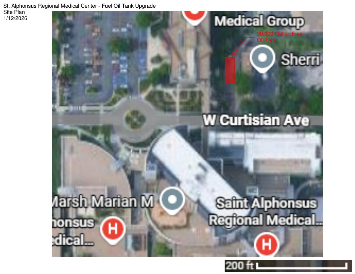 Site plan: Underground fuel oil tank for hospital generator approved