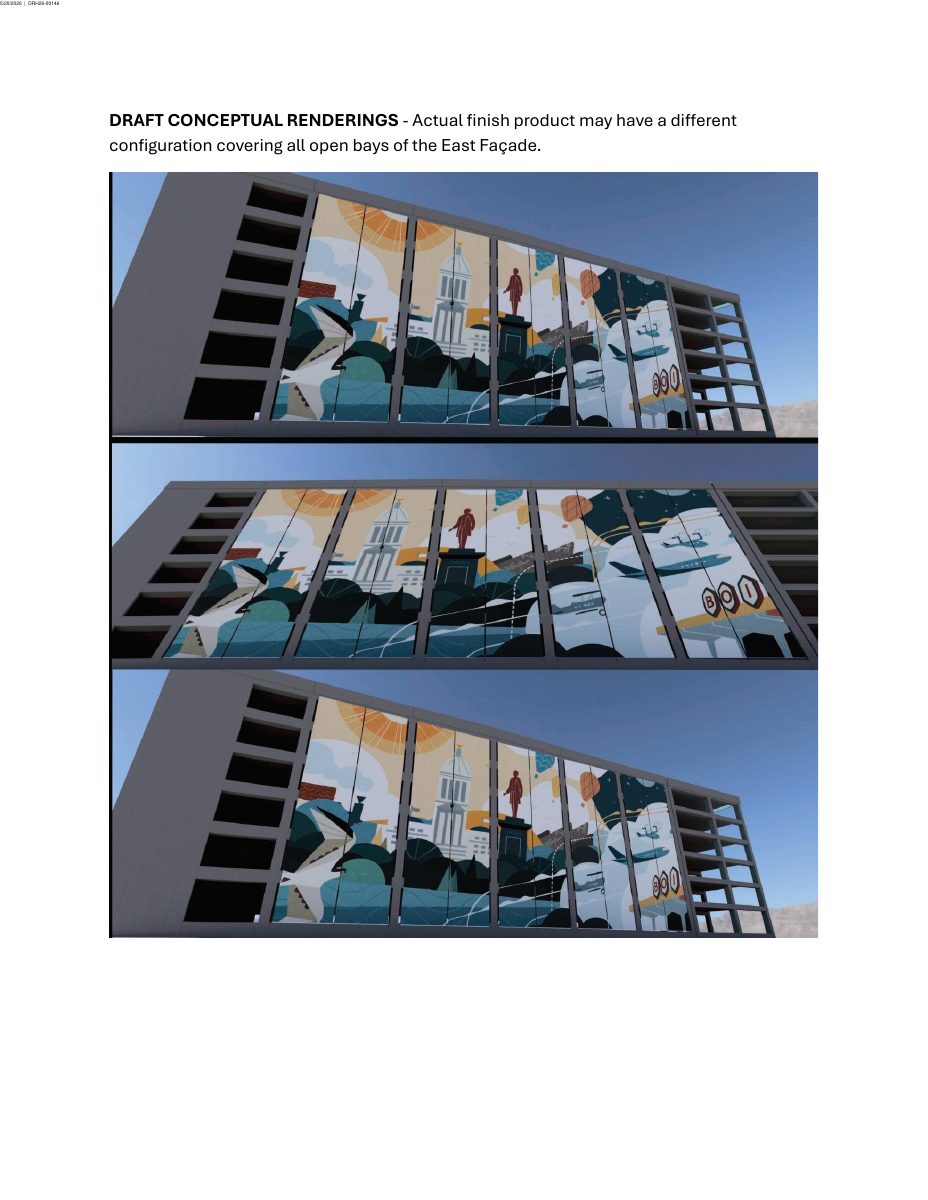 Site plan: Artwork banners approved to replace sunshades on rental car garage