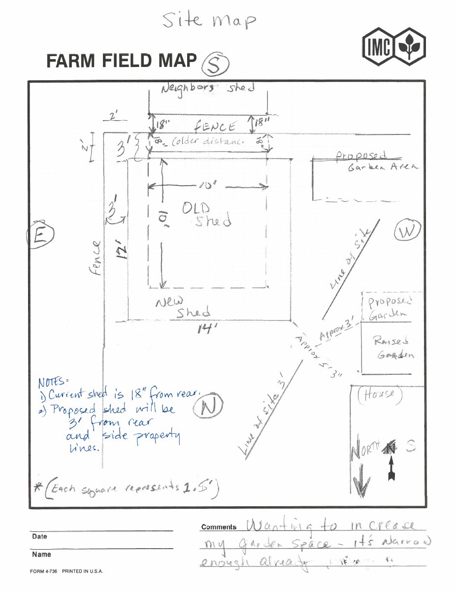 Site plan: Denied: 12-by-16-foot backyard shed planned 3 feet from property lines