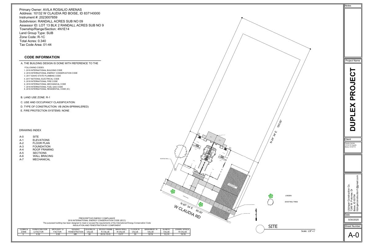 Site plan: Duplex proposed on undeveloped 0.35-acre lot