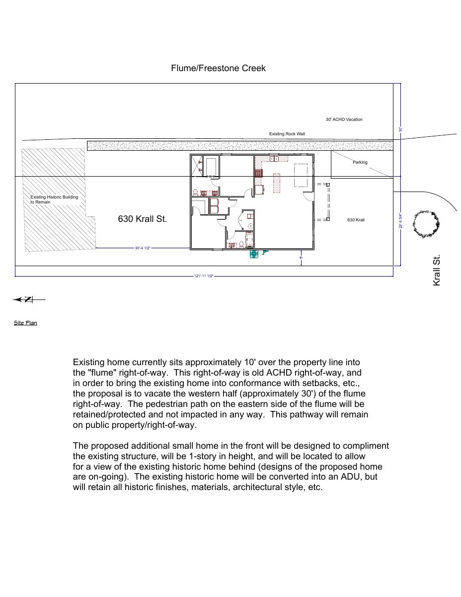 Site plan: New single-family home proposed on lot with existing historic house