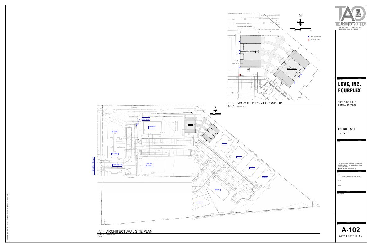 Site plan: Two fourplex apartment buildings with 8 units approved for Love, Inc. housing program