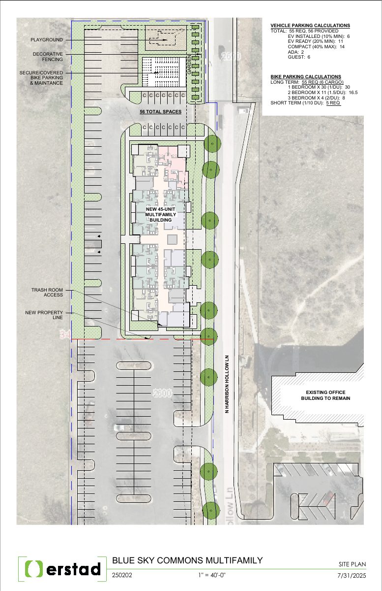 Site plan: 48-unit affordable apartment project under review on 2.59-acre site