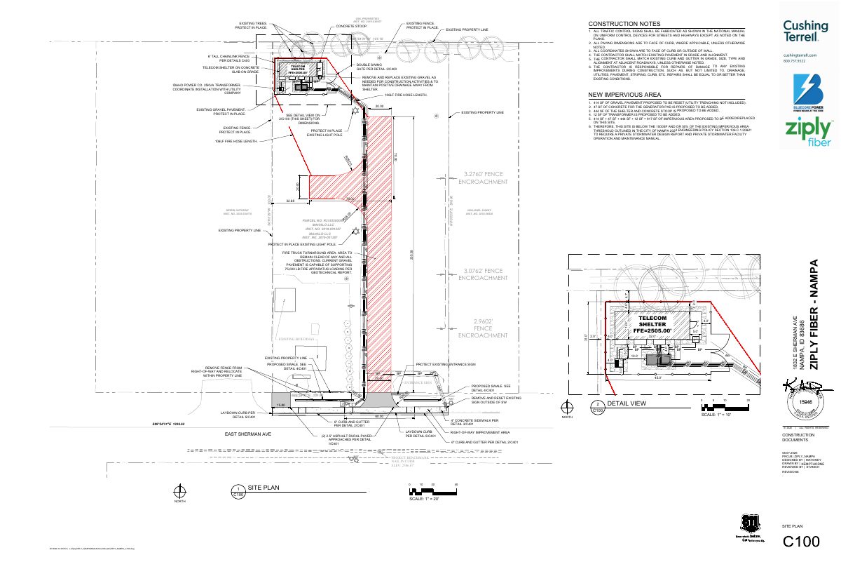 Site plan: Fiber equipment shelter with backup generator approved for Ziply Fiber